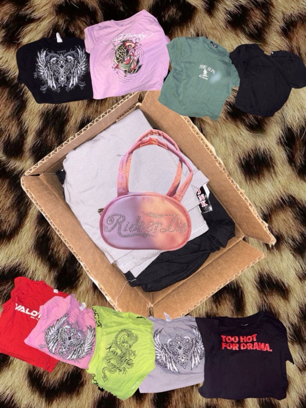 (SIZE S/M) Y2K BABY TEE/CROP TOP BUNDLE (14 SHIRTS + 1 Purse)